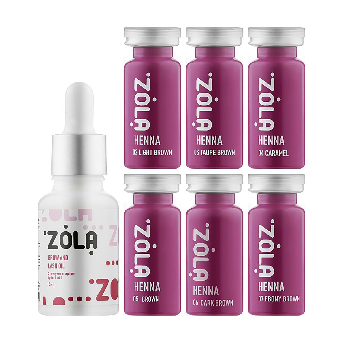 Набір для фарбування брів Zola Henna Brow Box (хна, 6*10 г + олія, 15 мл)